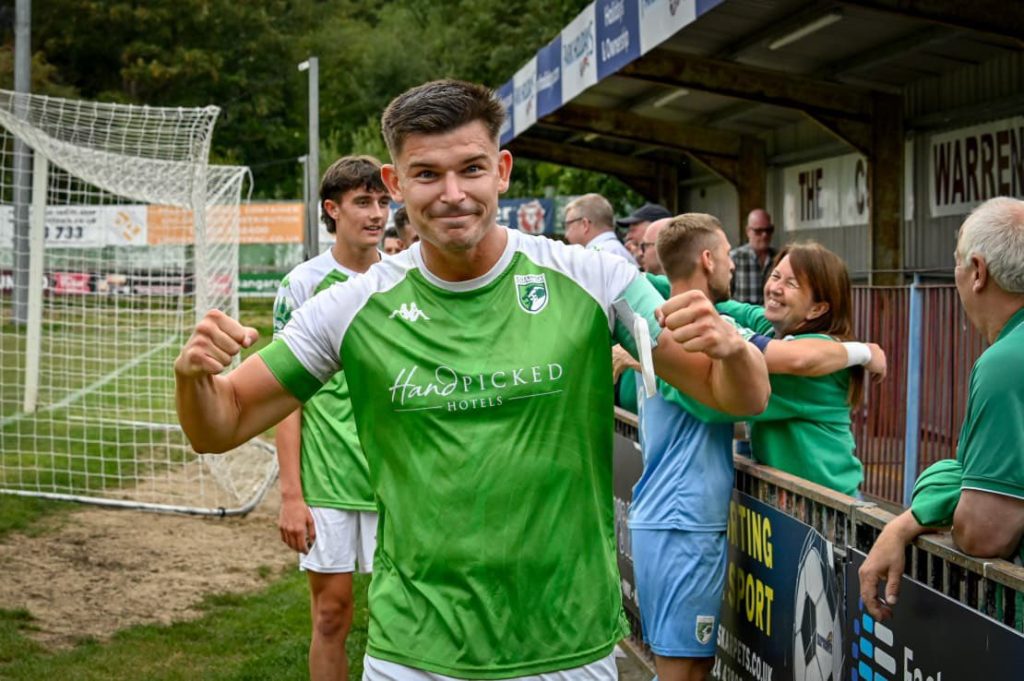 Jacob Fallaize celebrate the FA Vase win over Bexhill United