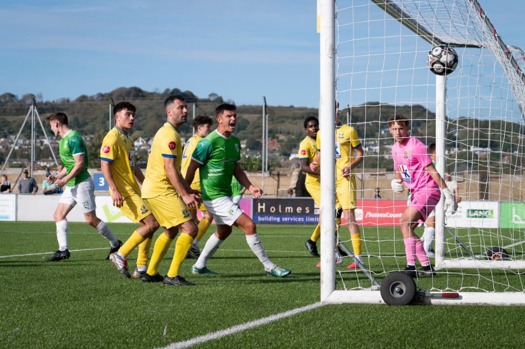 Jacob Fallaize celebrates as Jacques Cauvin's header brings the scores level